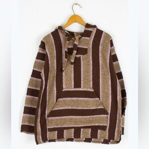 Women’s Pink and brown striped beach Mexican Baja Hoodie - handmade in Mexico